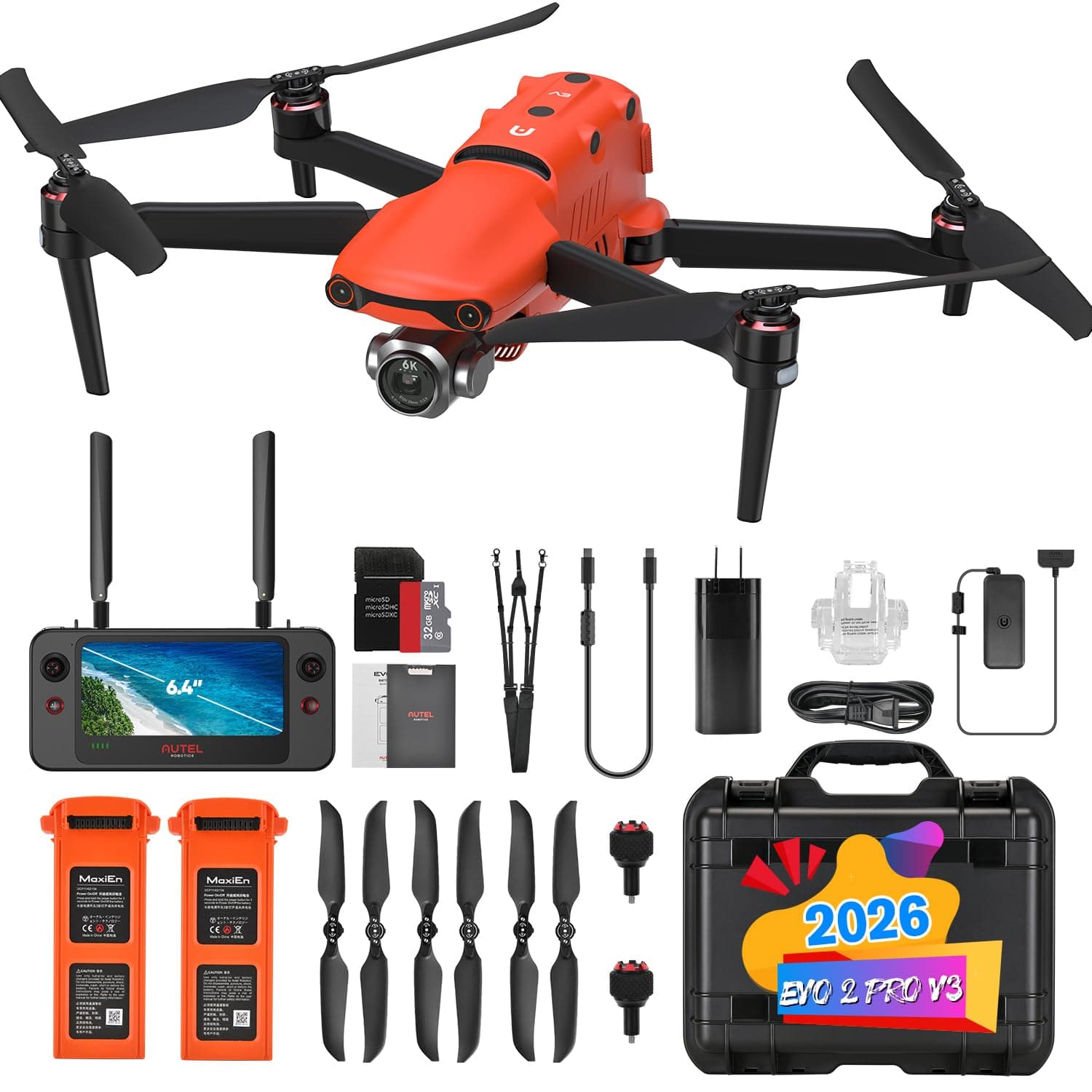 Robotics EVO 2 PRO V3, 1" CMOS &12-Bit Image 6K HDR Video, Moonlight Algorithm 2.0 (ISO 44000), EVO II Pro V3 Rugged Bundle, 40 Minutes, 15KM Transmission, 360° Obstacle, SkyLink 2.0