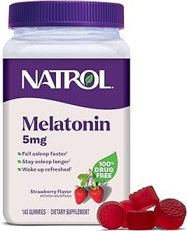 Natrol 5mg Melatonin Gummies, Sleep Support for Adults, Melatonin Supplements for Sleeping, 140 Strawberry-Flavored Gummies, 70 Day Supply