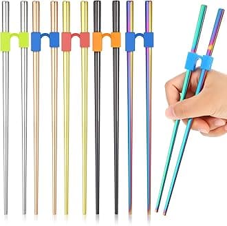 Tessco for you 5 Pairs Training Chopstick Helpers Reusable Chopsticks for Beginner Non Slippery Replaceable Practice Heat Resistant Holder with Clip for Trainer(Stainless Steel,Bright Colors)