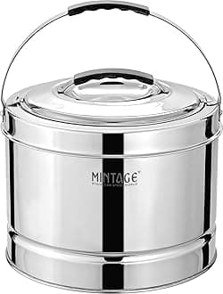 Mintage Sambar Pot Stainless Steel 5 Liters | Sambar Pot with Lid | Casserole for Cooking | Casserole with Side Handles | Canteen & Hotel Container | Biryani Box Puff Insulated Hot & Cold