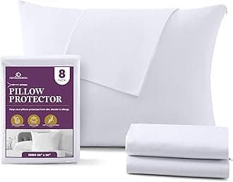 Mastertex Zippered Pillow Protectors 100% Cotton, Hypoallergenic Breathable & Quiet (8 Pack) White Pillow Covers Protects from Dirt, Dust Mites & Allergens (King - Set of 8-20x36)