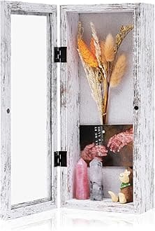 Muzilife 12.5x5 Shadow Box Picture Frame - 2.16" Deep Wood & Glass Display Case Ready to Hang Memory Box Baby Sports Memorabilia, Wedding, Tickets, and Photos, Rustic White