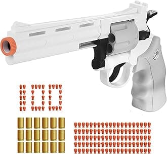 Revolver Toy Gun with 100 Soft Bullets,18 Shells,Gun Fidget Toy,Christmas Birthday Gifts for Boys Kids Adult Age 8+(White)