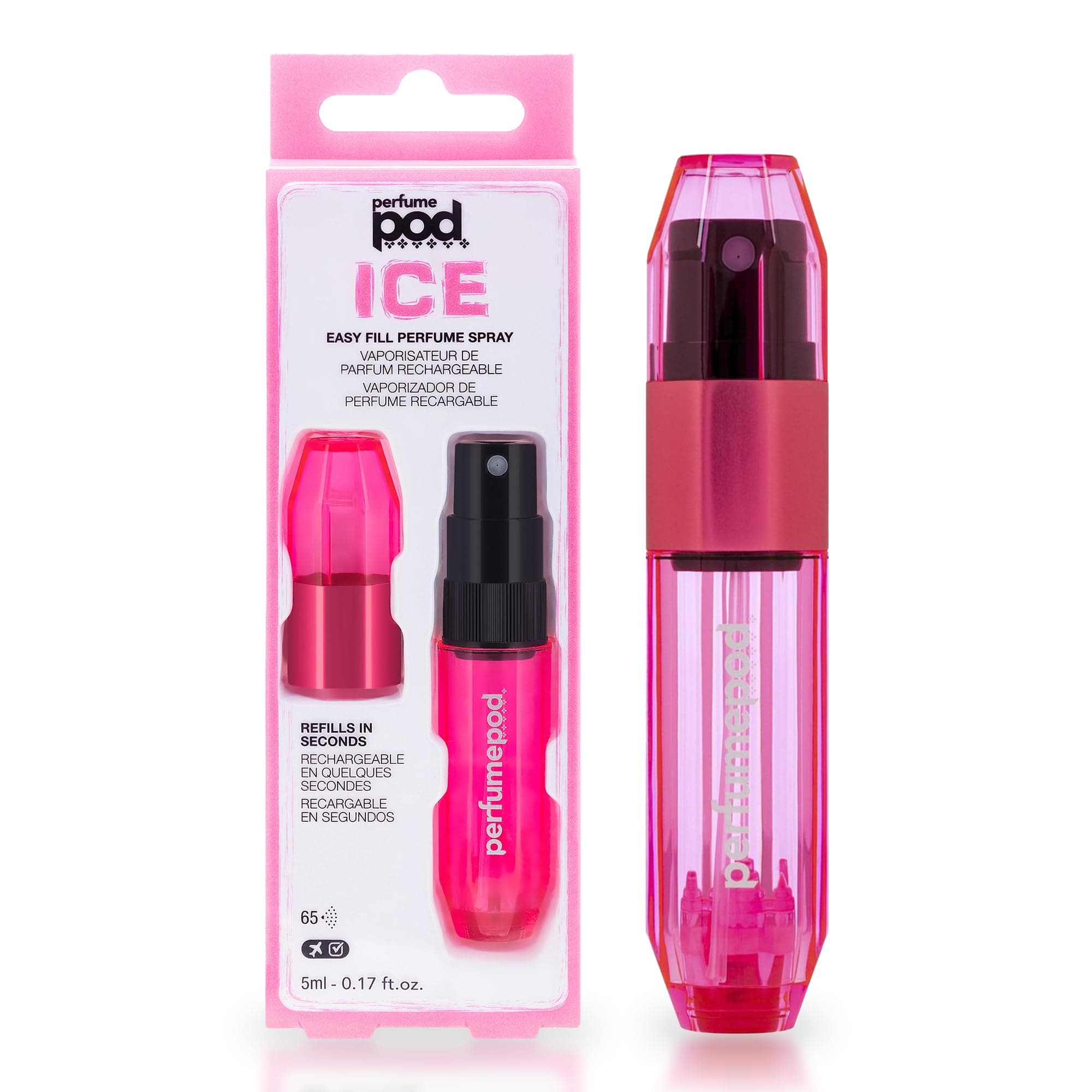 Perfume Pod Ice Travel Perfume Atomizer - High Definition Mini Pump Sprayer - TSA Approved - Easy Fill - Leak Proof - Perfect Pink - 0.6oz