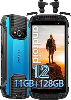 Ulefone Armor 15 Rugged Smartphone, Built in TWS Earbuds, 6600mAh Battey, IP68/IP69K Waterproof Phones Unlocked, 11GB+128GB, 12MP+13MP+16MP, 5.45-in HD+, Android 12, Dual Speakers, Face ID, Blue