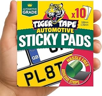 Tiger Tape Car Number Plate Sticky Pads | Automotive Grade Adhesive Double Sided Stickers. Perfect for Car License Plate Fixings | No drilling required | Permanent