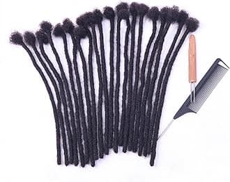 100% Real Human Hair Dreadlock Extensions, ADIASAI 0.8cm Thickness 12 Inch 60 Strands Can Be Dyed and Bleached Full Hand-made Loc Extensions for Men Women Kids 100% Unprocessed Natural Black