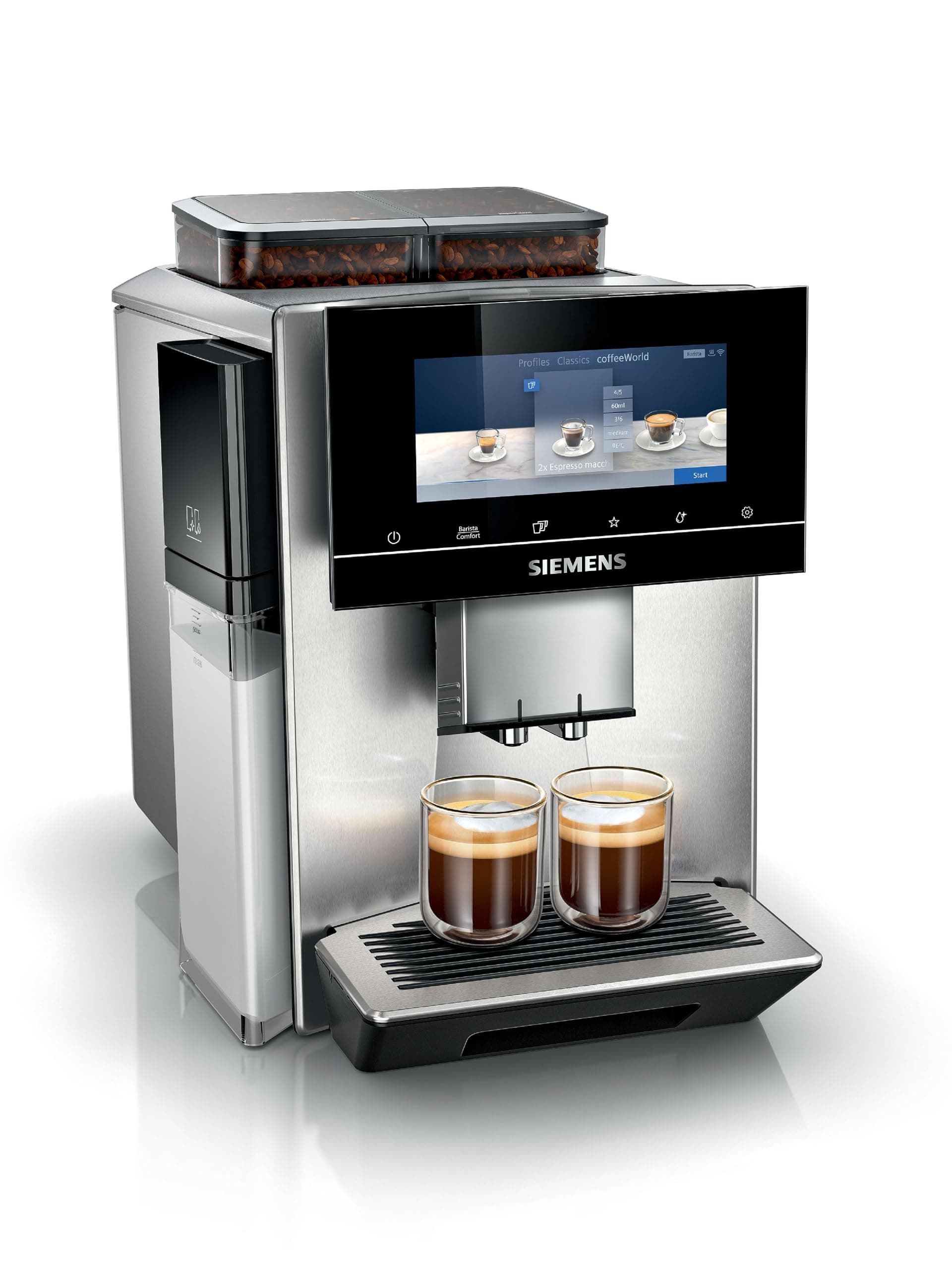 EQ900 Plus Fully Automatic Bean to Cup Coffee Machine, 6.8" Touch Screen Display, Auto Descaling/Cleaning, dual bean containers, baristaMode, beanIdent System, Home Connect, TQ907GZ3