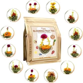 FullChea Blooming Flowering Tea, 12 Unique Varieties - 12 Delicious Fruit Flavors - Gift For Tea Lovers, Anniversary, Valentine, Birthday