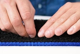 Carsio Carpet Car Mats For Ford Mustang 2015 Onwards 4 Piece Set Tailored Fit Floor Mat Complete Accessory Black Custom Fitted - All Weather, Anti-Slip Backing & Blue Trim