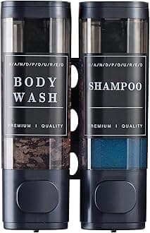 Shampoo and Conditioner Dispenser Bathroom Shower Soap Dispenser Wall Mounted Shampoo Dispenser for Shower Wall No Drill 2 * 300ml Midnight 2 Chamber with Waterproof Labels
