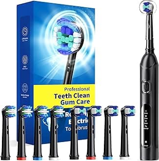Rotating Electric Toothbrush for Adults with 8 Brush Heads (2 Types), 4 Modes Deep Clean Electric Toothbrush with Rechargeable Power and 2 Min Smart Timer