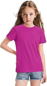 KEREDA Girls Shirts Short Sleeve Soft Cotton T-Shirts Plain Tees Tops Clothes for Kids