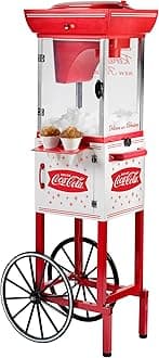 Nostalgia Coca-Cola 48-Inch Tall Snow Cone Cart, Makes 48 Icy Treats, Includes Metal Scoop, Storage Compartment, Wheels For Easy Mobility – Coke Red