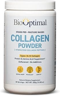 BioOptimal Collagen Peptides Powder - Grass-Fed, Pasture-Raised Hydrolyzed Protein Supplement for Skin, Hair, & Nails - Non-GMO, Zero Sugar Daily Supplement for Men & Women (30 Servings)