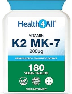 Natural Vitamin K2 MK7 200mcg from Natto, 180 Tablets 6 Months Supply, All-Trans MK-7 from Beans Fermentation, High Strength VitK2 Vitamin Supplement, Vegan Menaquinone | Made in UK