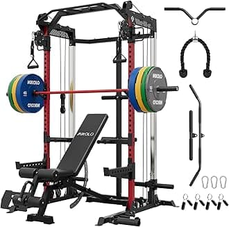 Mikolo Power Cage, 2000LB Power Rack with Independent Dual Pulley System, Multi-Function Home Gym Workout Machine for Cable Crossover