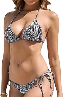 Women Camo Bikini Set, Padded Top Tie Side Bottom Triangle Bathing Suit, Camouflage Green Bikini