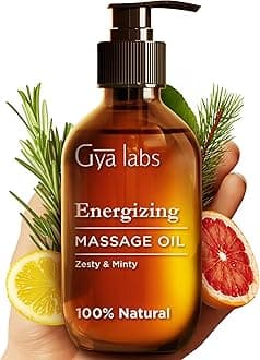 Gya Labs Energizing Massage Oil for Massage Therapy - Aromatherapy Body Massage Oils for Couples - Crafted with Lemon, Grapefruit, Rosemary, Peppermint, Pine Needle, Jojoba & Argan Oils (200ml)