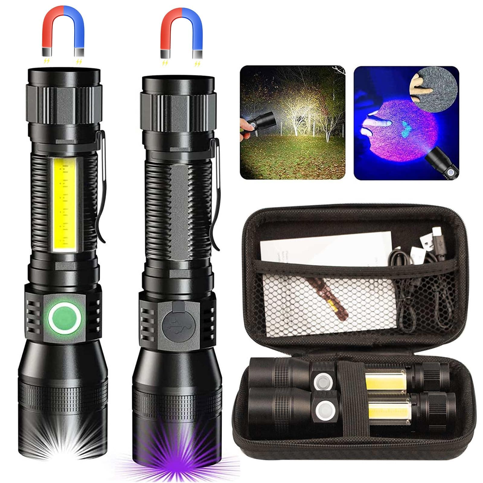 Black Light UV Flashlight, 3-in-1 Magnetic Rechargeable Flashlight, High Lumens Zoomable Beam LED Flash Light, 7 Modes Waterproof Tactical Flashlight for Emergencies, Camping, Pet Urine Detection