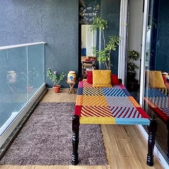 Solid Sheesham Wood Handmade Rajasthani Charpai | Cotton Rope Khatiya Charpai Single Bed Without Storage | Wooden Cot Bed | Khatiya-Khaat | Size - 6X3 Feet | Colorful (Striped-Multi)