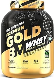 Bigmuscles Nutrition Premium Gold Whey [2Kilogram] | Informed Choice UK Certified | Isolate Whey Protein Blend | 25G Protein | 11G EAA | Prohydrolase Enzyme Technology [Malai Kulfi], 37 Grams
