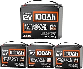 HumsiENK 12V 100Ah LiFePO4 Battery Lithium Built In 100A Smart BMS Portable Group 24 Size Lithium 1280Wh Battery 15000 Deep Cycles 10 Years Lifespan for RV Solar Energy Off Grid Trolling Motor (4PACK)