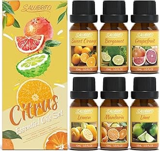 Salubrito Citrus Essential Oils Set for Diffuser, Fragrance Oil | Sweet Orange, Bergamot, Lemon, Grapefruit, Mandarin Orange, Lime Oil Scented for Soap Making, Candle Making