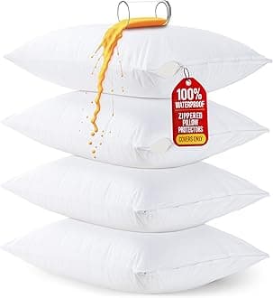 Utopia Bedding Waterproof Pillow Protector Zippered (4 Pack) Queen – Bed Bug Proof Pillow Encasement 20 x 28 Inches