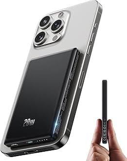 for Magsafe Battery Pack, Ultra Slim Wireless Portable Charger 5000mAh, 20W PD Magnetic Power Bank Fast Charging USB C in&Out Powerbank for iPhone 16/15/14/13/12 Mini Plus Pro Max,Metallic Black
