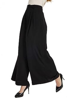 Women's High Waist Casual Wide Leg Long Palazzo, Black, X-Large