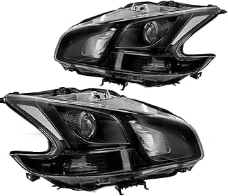 JSBOYAT Headlight Assembly Replacement for 2009-2014 Maxima 4-Door Sedan Halogen Projector Headlamp Driver and Passenger Side (Black Housing with Clear Reflector)