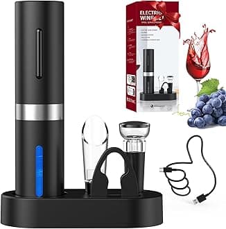 CIRCLE JOY Electric Wine Bottle Opener Set Rechargeable Wine Corkscrew Cordless Wine Set with Charging Base, Foil Cutter, Wine Aerator Pourer and Wine Stopper, Black