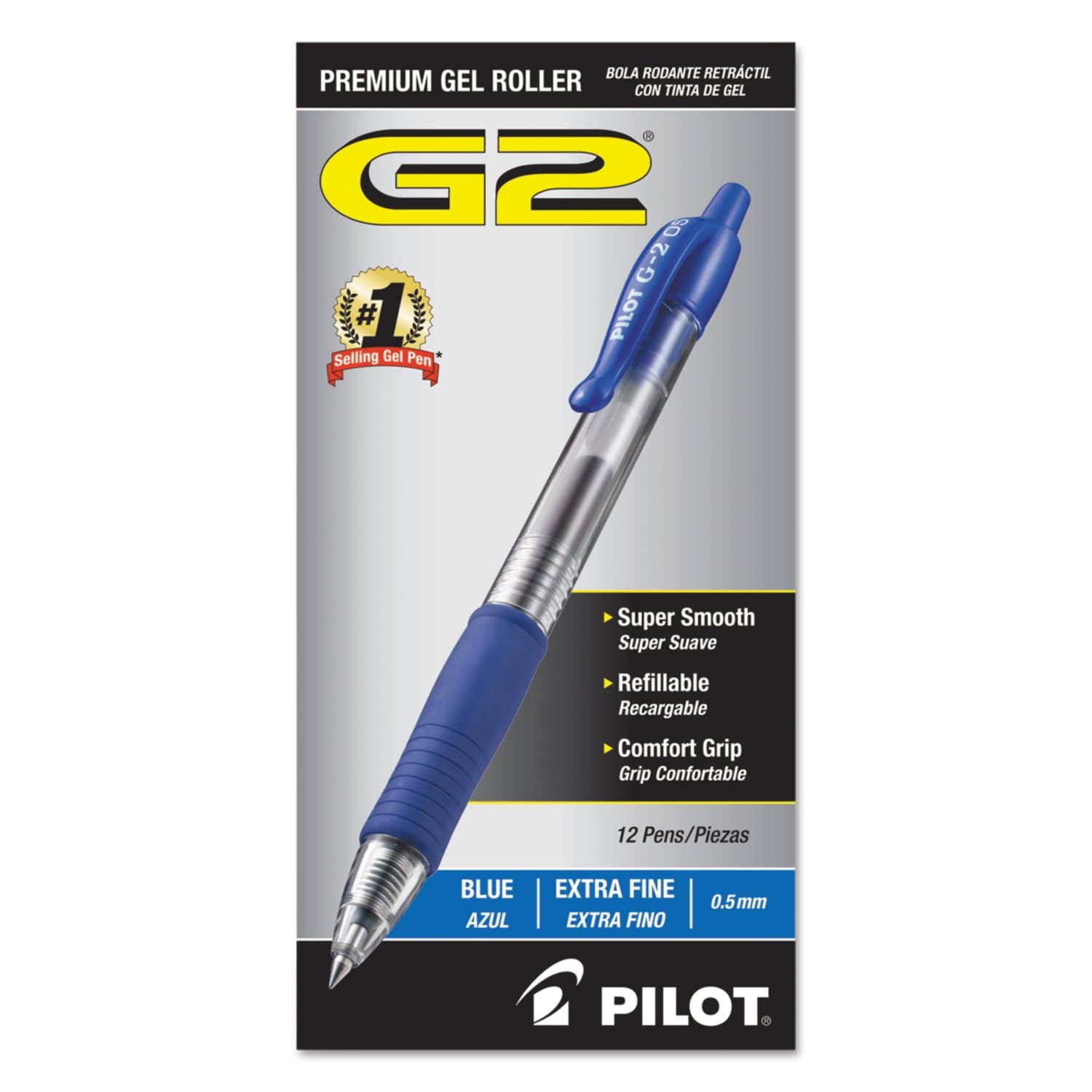 G2 Premium Gel Roller Pens, Extra Fine Point 0.5 mm, Blue Ink Pens Extra Fine Point, Pack of 12 - Ideal for School, Journaling, and Office Writing