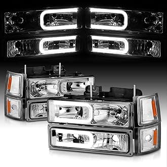 AmeriLite Led, Halogen, Stripe Clear Replacement Truck Headlights Parking Corner Sets For 94-98 Chevy Fullsize - Passenger and Driver Side, Vehicle Light Assembly, Chrome