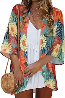 Women Kimono Cardigans Casual Summer Tops Cover up Open Front Floral Print Resort Wear