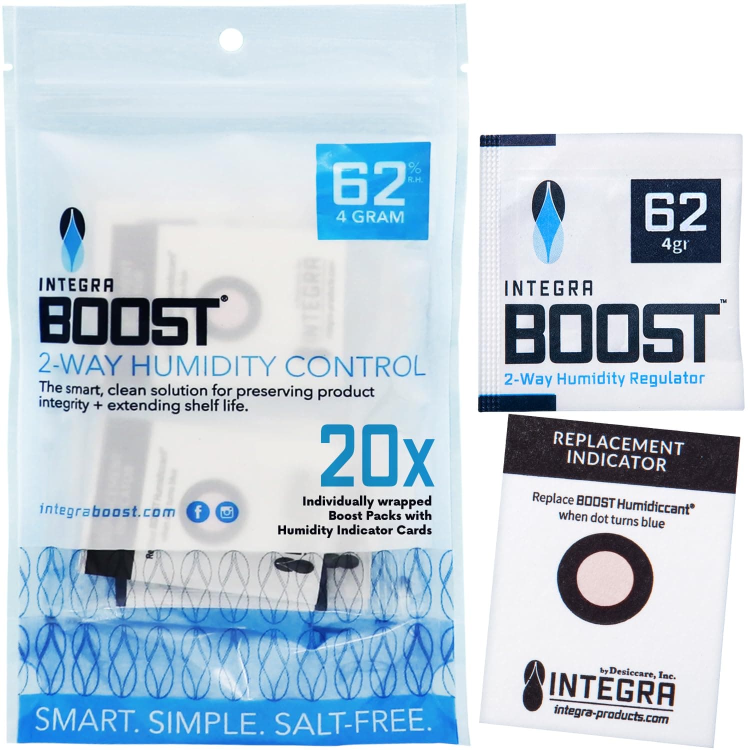Integra Boost 2-Way Humidity Control Pack - Preserve Flavor & Control Humidity at 62% RH - Moisture Absorber for Herbs, Spices & More - 4 Gram (Pack of 20)