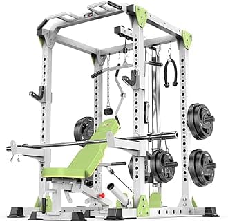 Power Cage Multi-Function Power Rack with Cable Crossover System,1800 LBS Capacity Squat Rack with Weight Bench,for Home Gym
