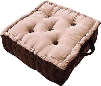 Kuber Industries Chair Pad | Seat Cushion with Botton & Handle | Comfortable Seating Pad | Relax Back Chair Pad | Cotton Chair Pad for Car, Office | Square Plain | Beige