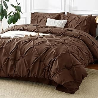 CozyLux King Size Comforter Set Brown, 7 Pieces Pintuck Bed in A Bag Brown Comforter King Size, Pinch Pleat Bedding Set with All Season Comforter, Sheets, Pillowcases & Shams