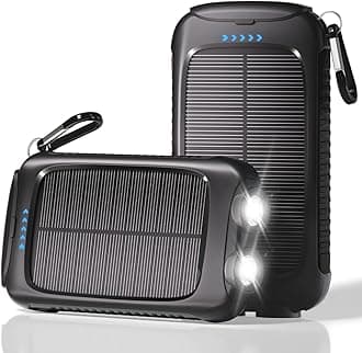 Portable Charger Solar Power Bank 8000mAh with USB-A and USB-C 5V/3A Output Port Black Battery Pack Compatible with iPhone, Samsung, Waterproof Emergency LED Flashlights Perfect for Camping, Hiking