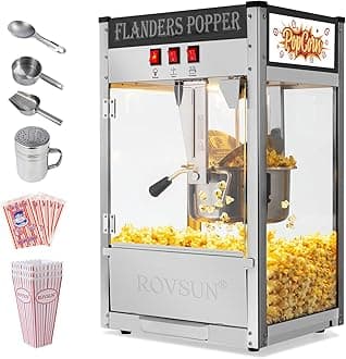 ROVSUN Popcorn Machine Movie Theater Style w/ 10 Ounce Kettle Makes Up to 4 Gallons ETL Certified, Countertop Popcorn Maker Commercial Popcorn Machine w/Stainless Steel Scoop, Oil Spoon, Bags & 3 Cups