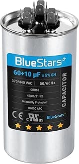 [UL Certified] BlueStars 60+10 uF 60/10 MFD ±5% 370V/440 VAC Volts CBB65 Dual Run Circular Start Capacitor Replacement Part by Blue Stars - for AC Motor Run or Fan Start or Condenser Straight