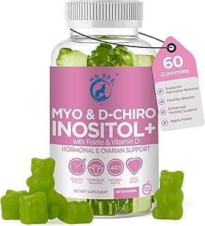 Inositol Gummies PCOS with Folate & Vitamin D - Myo & D-Chiro Inositol Blend, 40:1 Ratio, 60 Apple Flavor Gummies