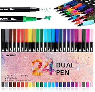 Dual Brush Markers for Adult Coloring Books, 24 Colored Journal Planner Pens Fine Point Marker for Art School Office Supplies Bullet Journaling Note Taking Drawing