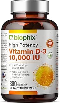 biophix Vitamin D-3 10000 IU 380 Softgels - High-Potency in Extra Virgin Olive Oil Non-GMO Soy-Free Supports Strong Bones Immune Health