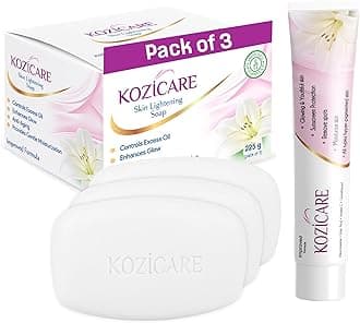 Kozicare Skin Lightening Kit 3 Soap 1 Cream| Made of Kojic Acid, Glutathione, Vitamin C| Helps in brightening the skin |Provides sun protection Helps in Hyper-pigmentation