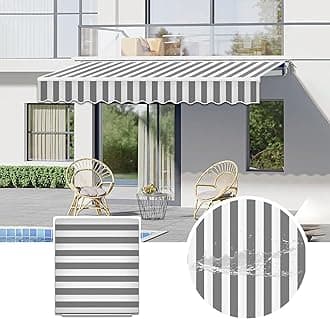 Commercial Patio Awning Top Replacement Fabric| 100% Polyester Sunshade Shelter with UV & Water-Resistant Fabric for Deck, Balcony, Yard, Coffee,Customizable(Gray White Stripes,9.8x4.9ft)