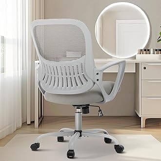 Sweetcrispy Home Office Managerial Executive Chair, Ergonomic Mesh Adjustable Swivel Mid-Back Chair with Comfortable Lumbar Support, Comfy Arms for Bedroom,Study,Student