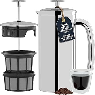 ESPRO P7 Polished French Press Stainless Steel 304 – Patented Double Walled Micro-Filter Insulated French Press Coffee Maker, Grit-Free Brew - Heat Resistant BPA Free (18oz)